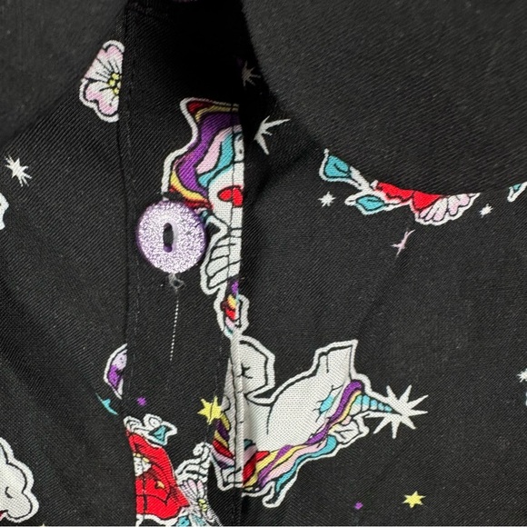 Hell Bunny Unicorn Print Puff Sleeve Button Down Shirt - Picture 4 of 7